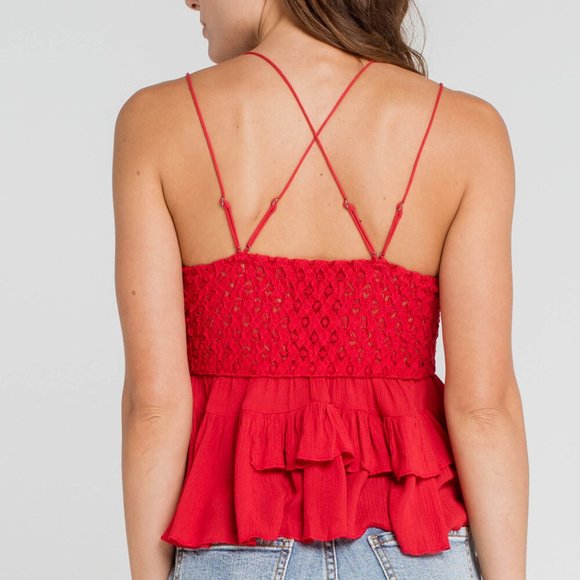 Nwot Free People Adella Crochet Lace Ruffled Camisole Red Tank Small $68+ - Picture 2 of 5